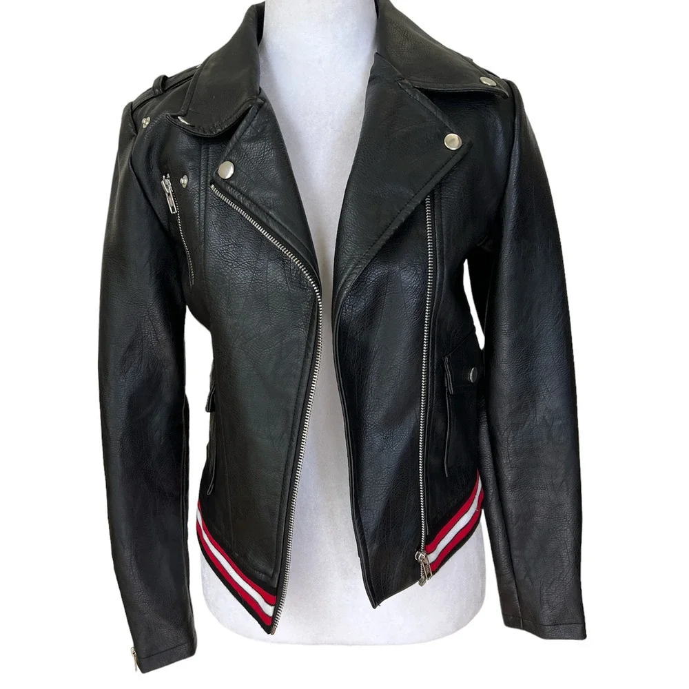 Romeo & Juliet Vegan Leather Moto Jacket Black Size Small - Picture 7 of 13